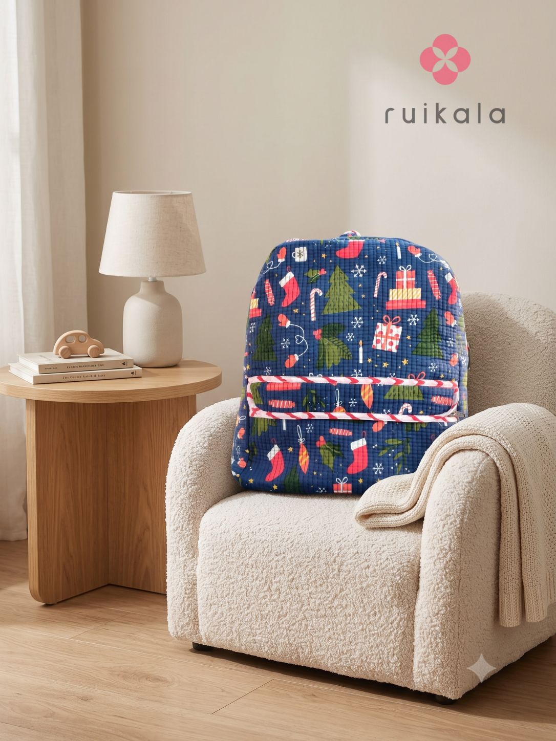 Navy Christmas Kid's Quilted Backpack