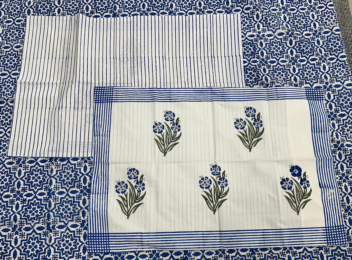 Indigo Grid Bloom Bedsheet