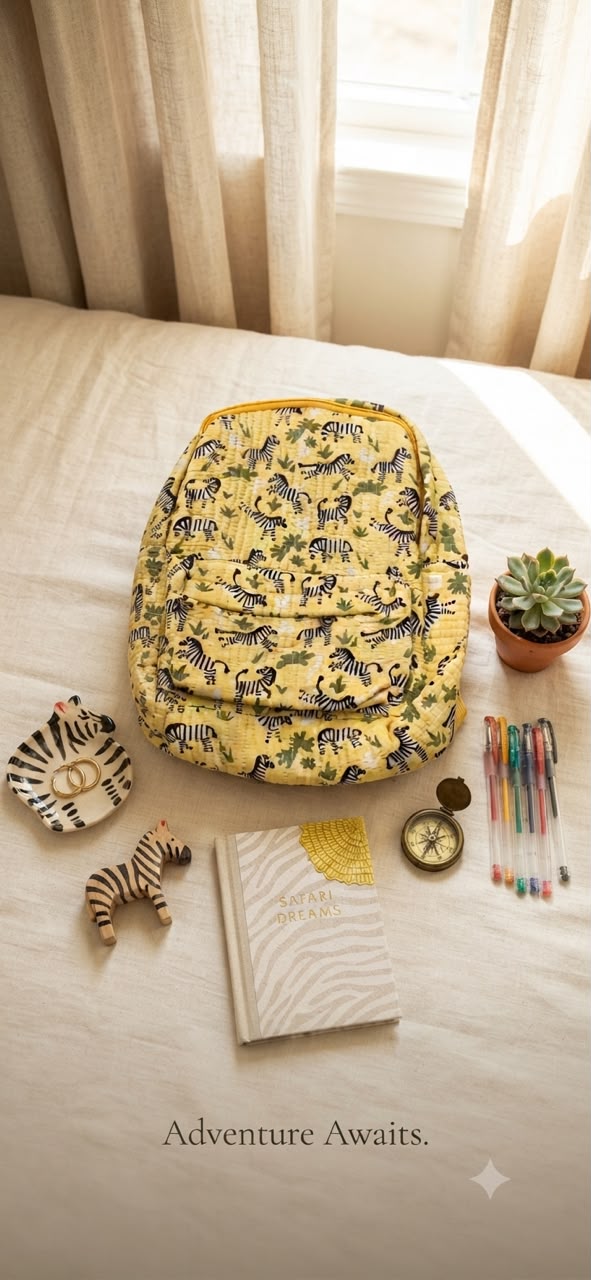 Zebra Trails Yellow Kid's Mini Quilted Backpack
