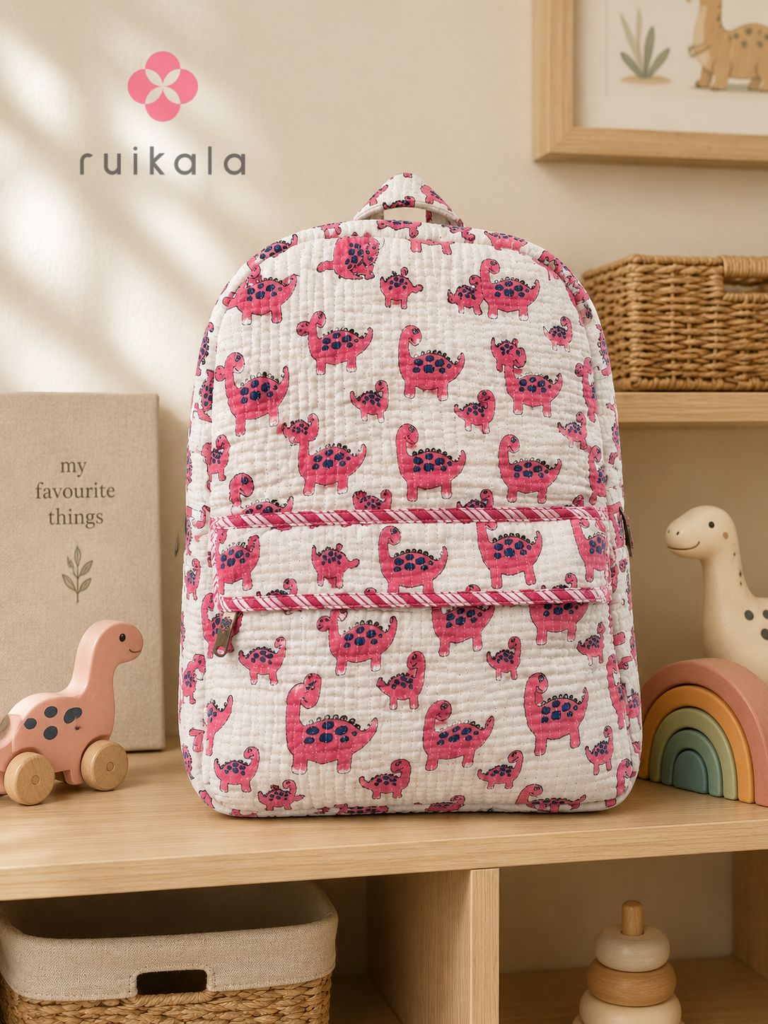 Pink Dino Kid's Quilted Backpack
