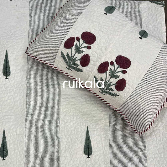 Crimson Meadow Quilted Bedcover