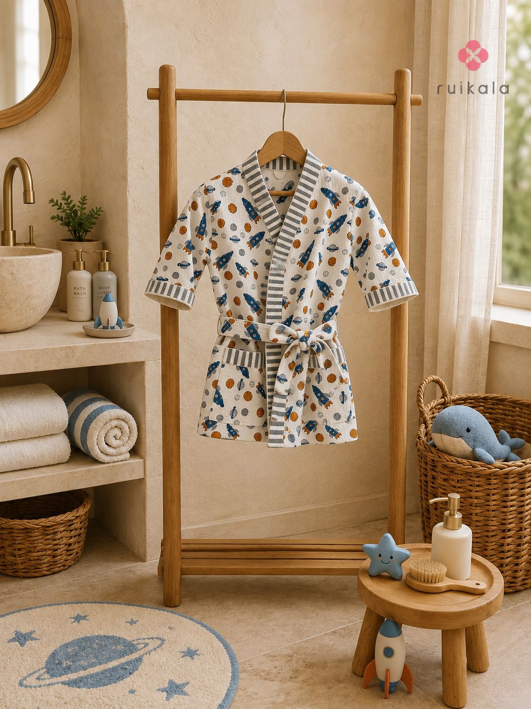 Space Rocket Kid's Bathrobe