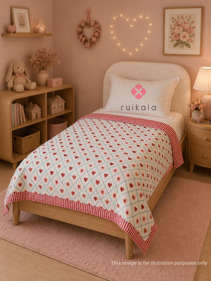 Floral Hearts Kids Quilt