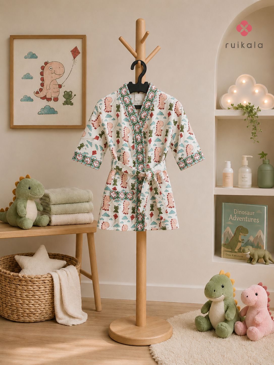 Dino with Kites Kid's Bathrobe