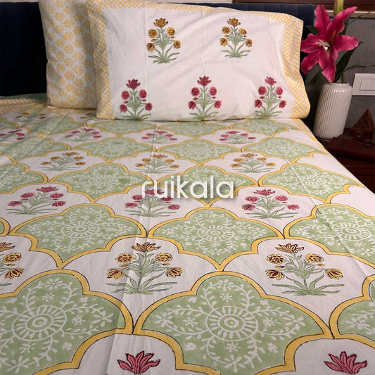 Mint Mosaic Floral Bedsheet