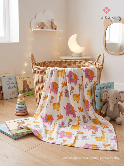 Pink & Yellow Jungle Friends Kid's Dohar