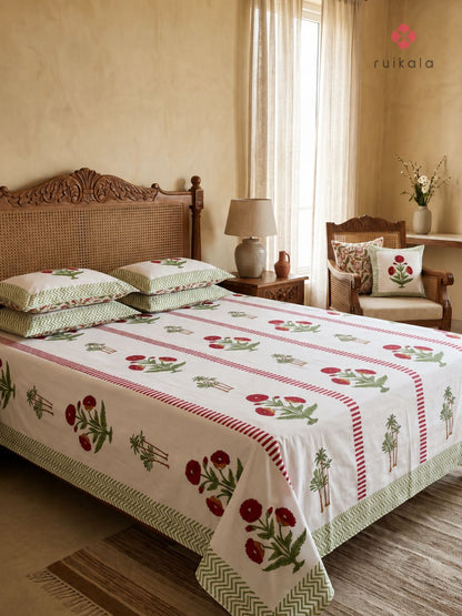Green Bagh-e-poppy Bedsheet