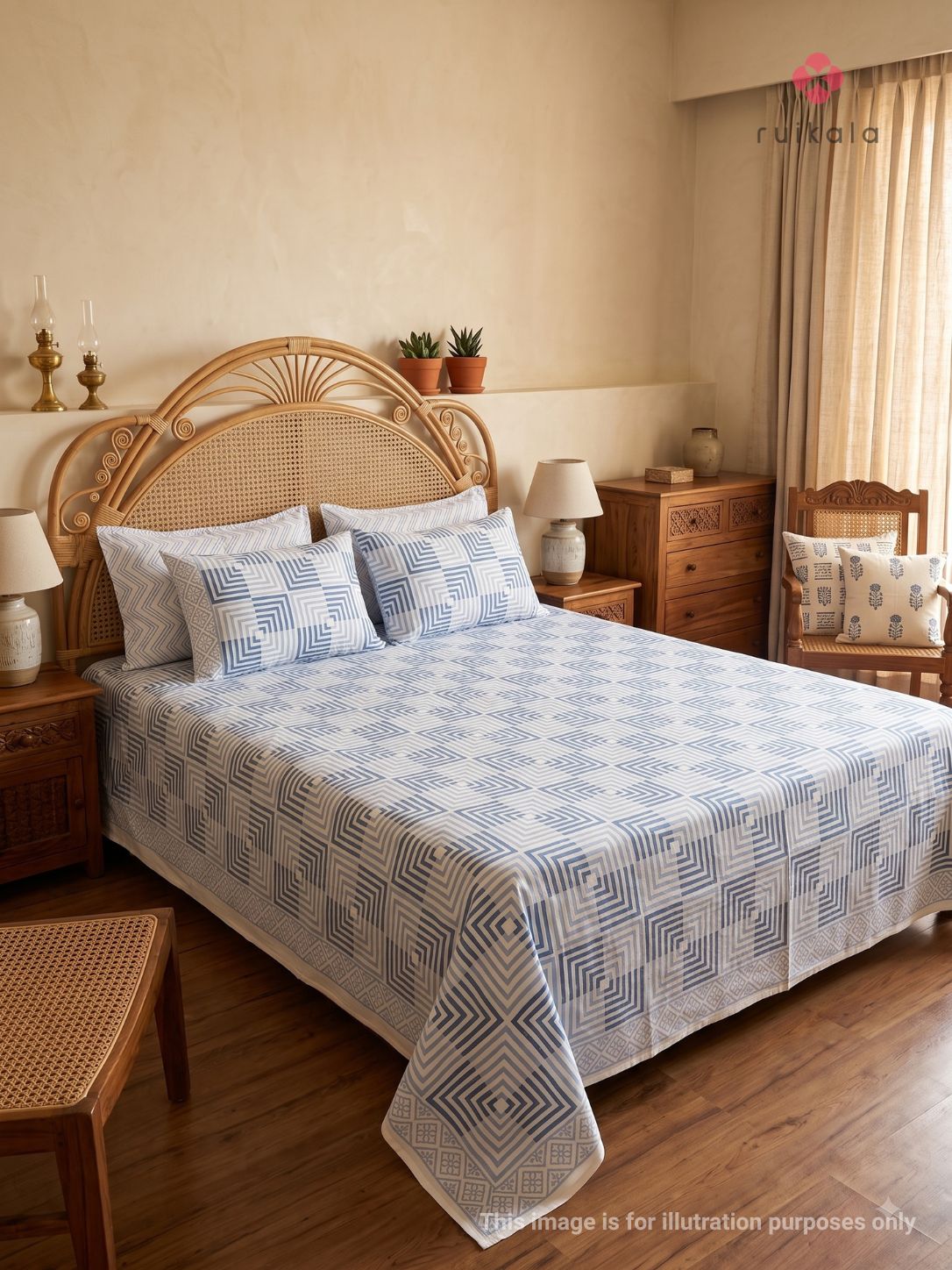 Indigo Grid Bloom Bedsheet
