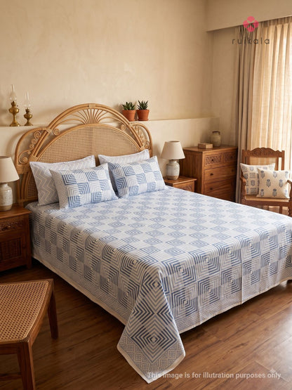 Indigo Grid Bloom Bedsheet