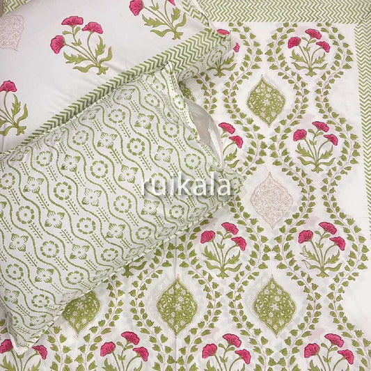 Olive bloom Jaal Bedsheet