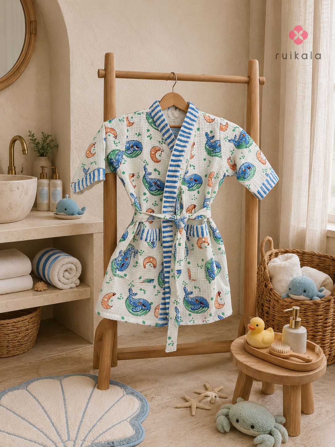 Whales & Moons Kid's Bathrobe