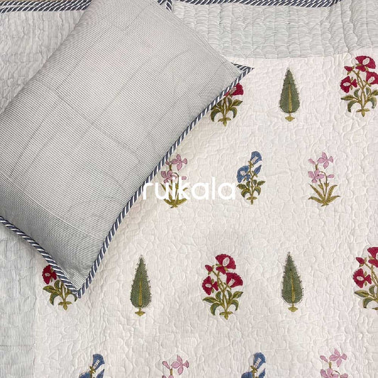 Botanical Breeze Grey Quilted Bedcover