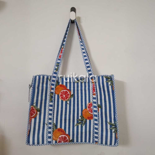 Citrus Stripes Quilted Tote Bag