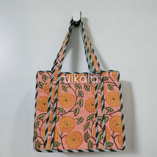 Peach Marigold Quilted Tote Bag