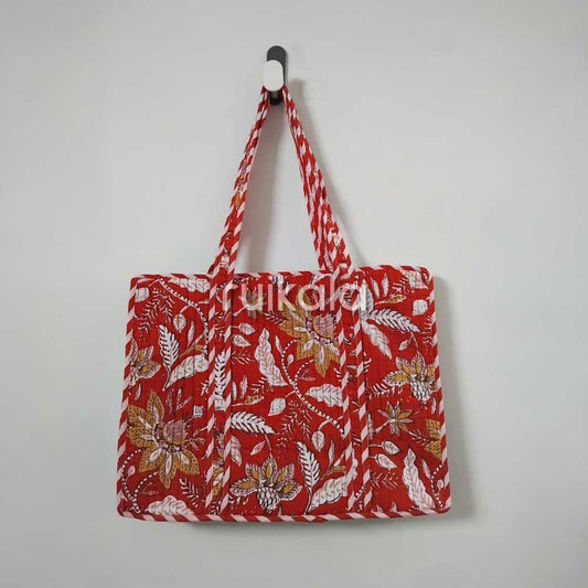 Vermilion Vine Quilted Tote Bag