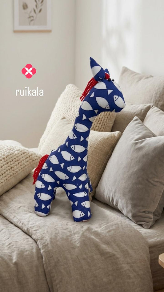Giraffe plush toy- Blue and white fish print